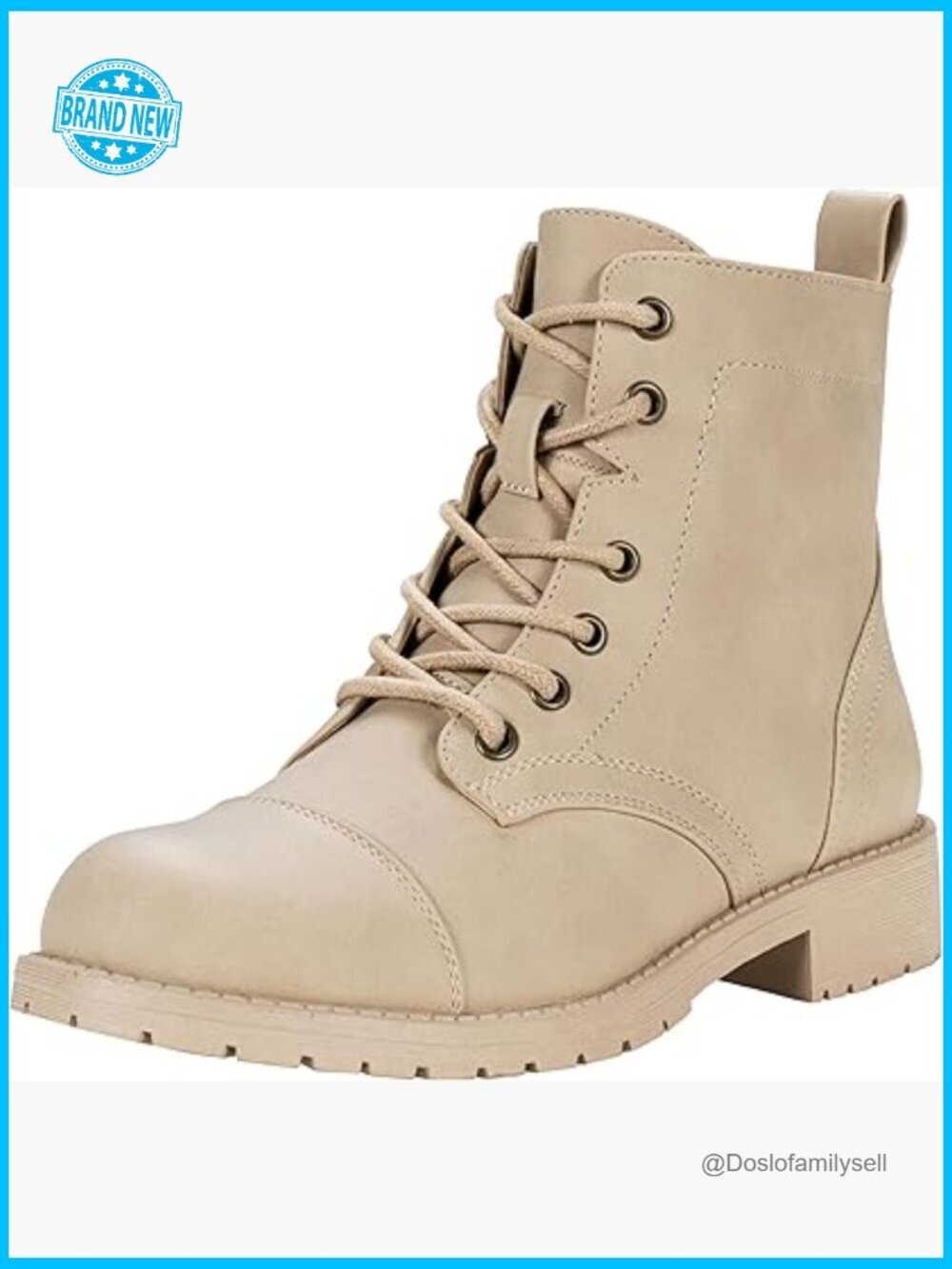 Womens Ankle Boots Lace Up Combat Booties Low Heel Fashion Classic Round Toe
